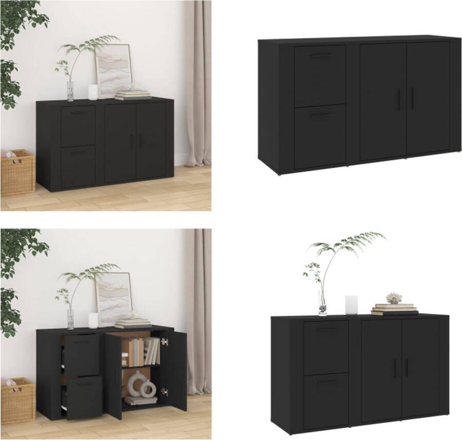 VidaXL Dressoir 100x33x59-5 cm bewerkt hout zwart Dressoir Dressoirs Kast Wandkast - Foto 2