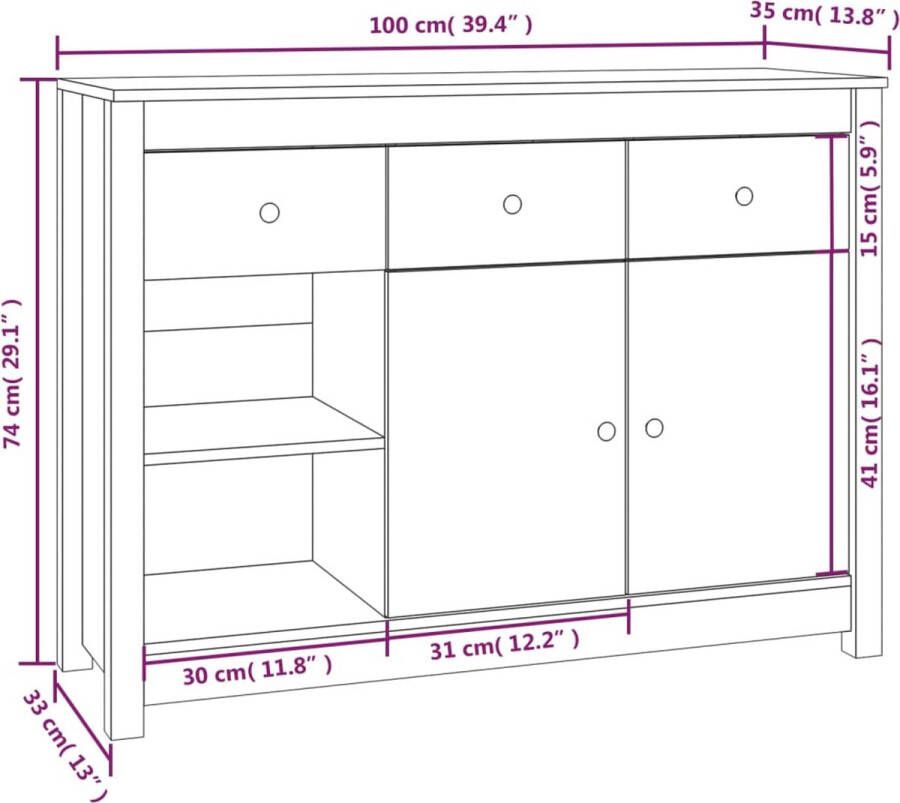 VidaXL -Dressoir-100x35x74-cm-massief-grenenhout-honingbruin - Foto 4