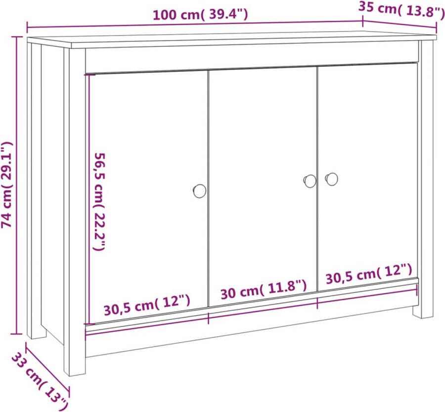 VidaXL -Dressoir-100x35x74-cm-massief-grenenhout-zwart - Foto 6