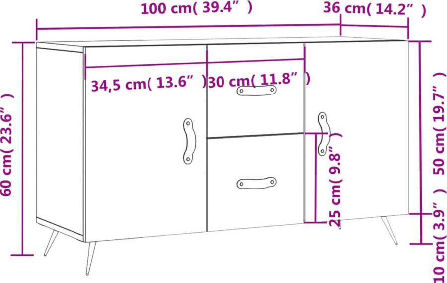 VidaXL -Dressoir-100x36x60-cm-bewerkt-hout-bruineikenkleurig - Foto 2