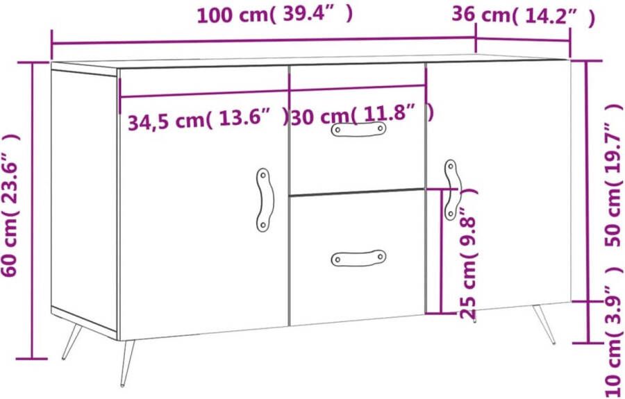 VidaXL -Dressoir-100x36x60-cm-bewerkt-hout-gerookt-eikenkleurig - Foto 2