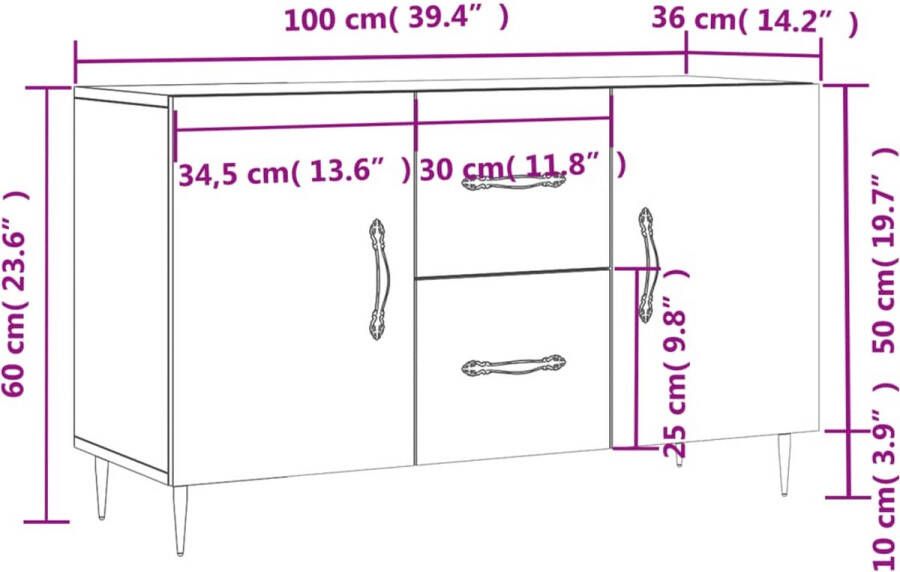 Prolenta Premium INFIORI Dressoir 100x36x60 cm bewerkt hout grijs sonoma eikenkleurig - Foto 3