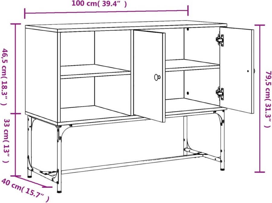 VidaXL -Dressoir-100x40x79 5-cm-bewerkt-hout-bruineikenkleurig - Foto 2