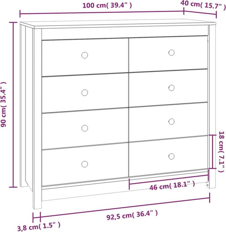 VidaXL -Dressoir-100x40x90-cm-massief-grenenhout-grijs - Foto 2