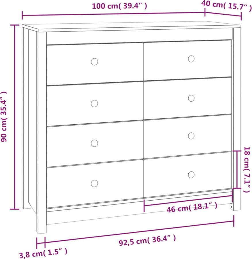 VidaXL -Dressoir-100x40x90-cm-massief-grenenhout-wit - Foto 3