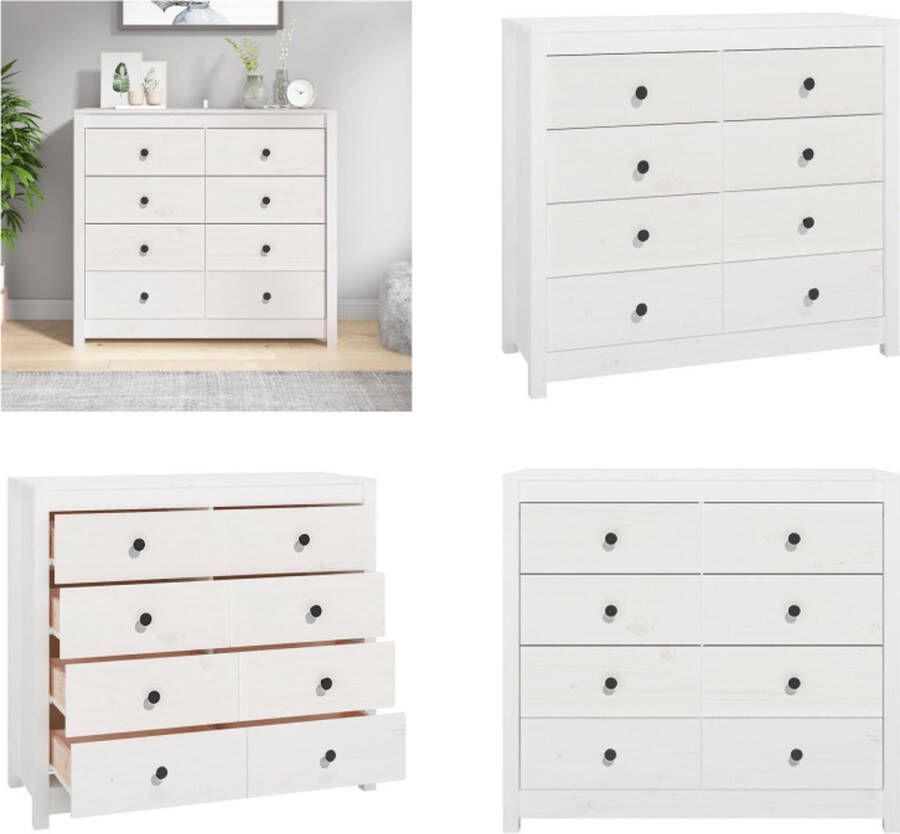 VidaXL Dressoir 100x40x90 cm massief grenenhout wit Wandkast Wandkasten Kast Buffetkast