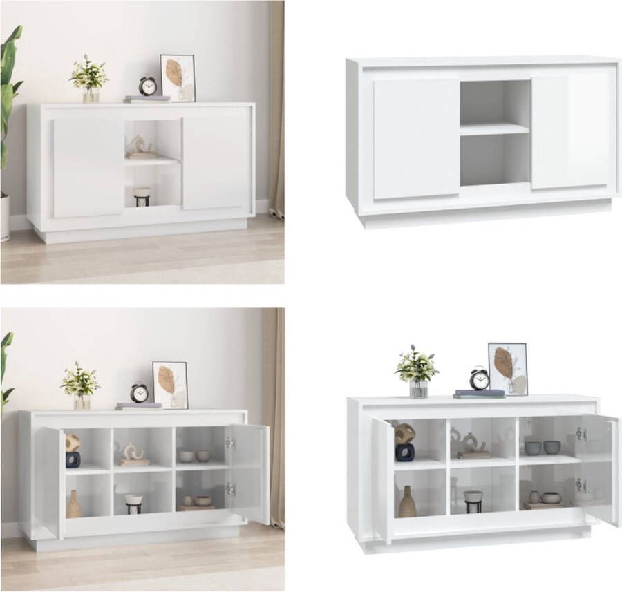 VidaXL Dressoir 102x35x60 cm bewerkt hout hoogglans wit Dressoir Dressoirs Kast Dressoirkast
