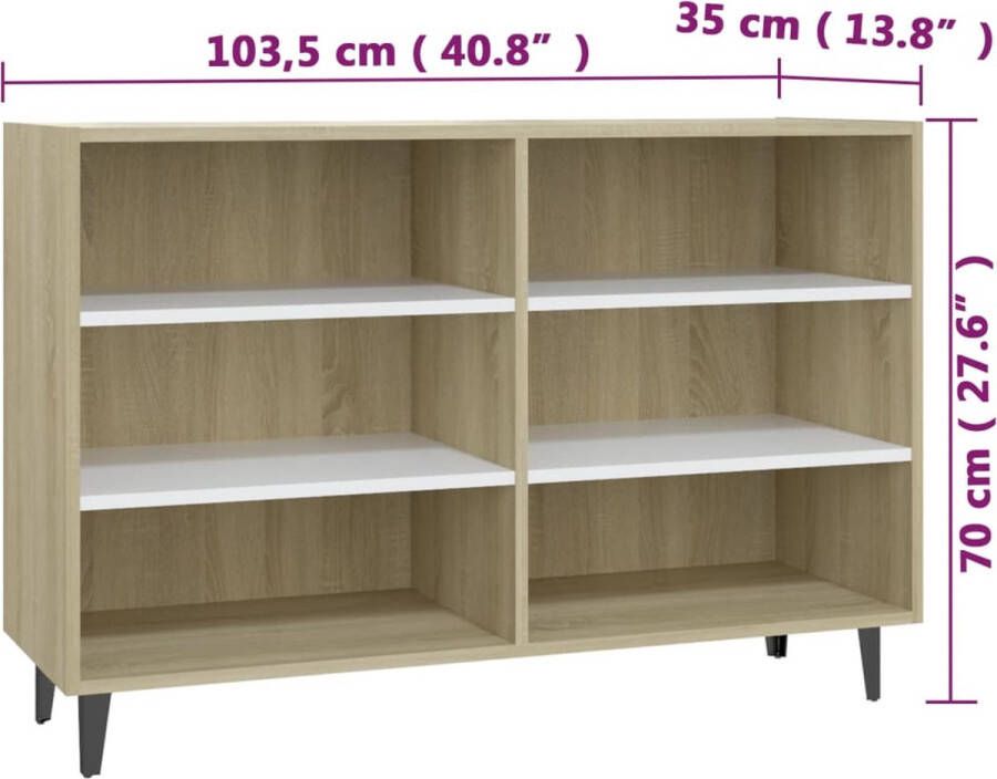 VIDAXL Dressoir 103 5x35x70 cm bewerkt hout wit en sonoma eikenkleurig - Foto 3