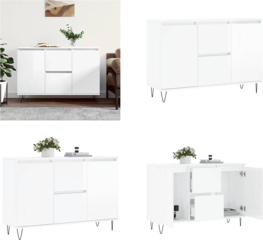 VidaXL Dressoir 104x35x70 cm bewerkt hout hoogglans wit Dressoir Dressoirs Opbergkast Buffet