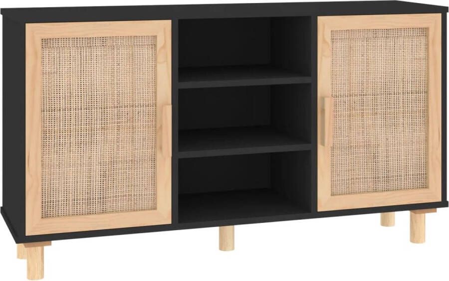 VidaXL -Dressoir-105x30x60-cm-massief-grenen-hout-en-rattan-zwart