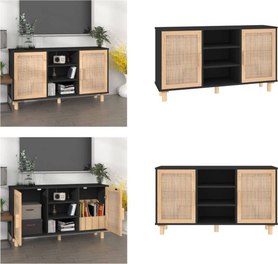 VidaXL Dressoir 105x30x60 cm massief grenen hout en rattan zwart Dressoir Dressoirs Kast Wandkast