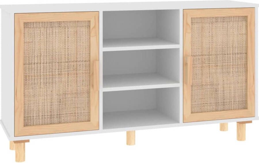 VidaXL -Dressoir-105x30x60-cm-massief-grenenhout-en-rattan-wit - Foto 3