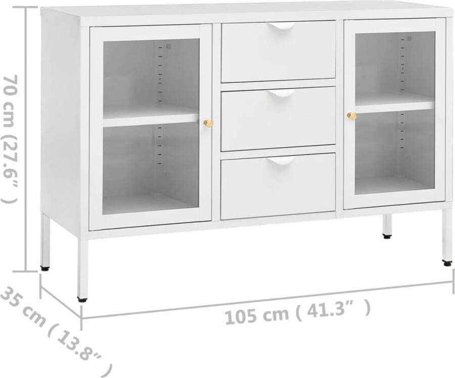 VidaXL -Dressoir-105x35x70-cm-staal-en-gehard-glas-wit - Foto 2