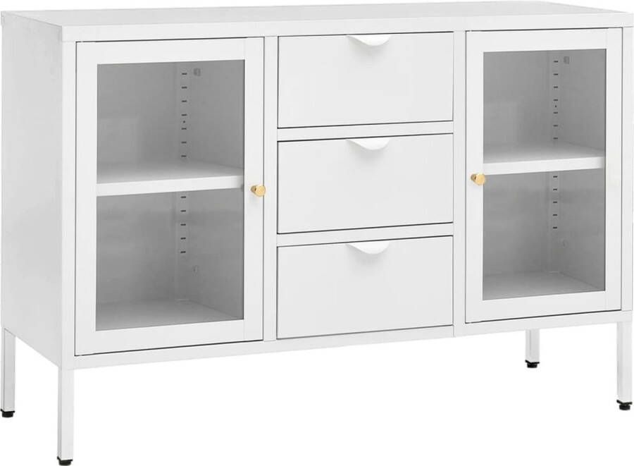 VidaXL Dressoir 105x35x70 cm Staal en Glas Wit Dressoir Meubels Voor Woonkamer Vitrinekast Tv-stand Opbergkasten
