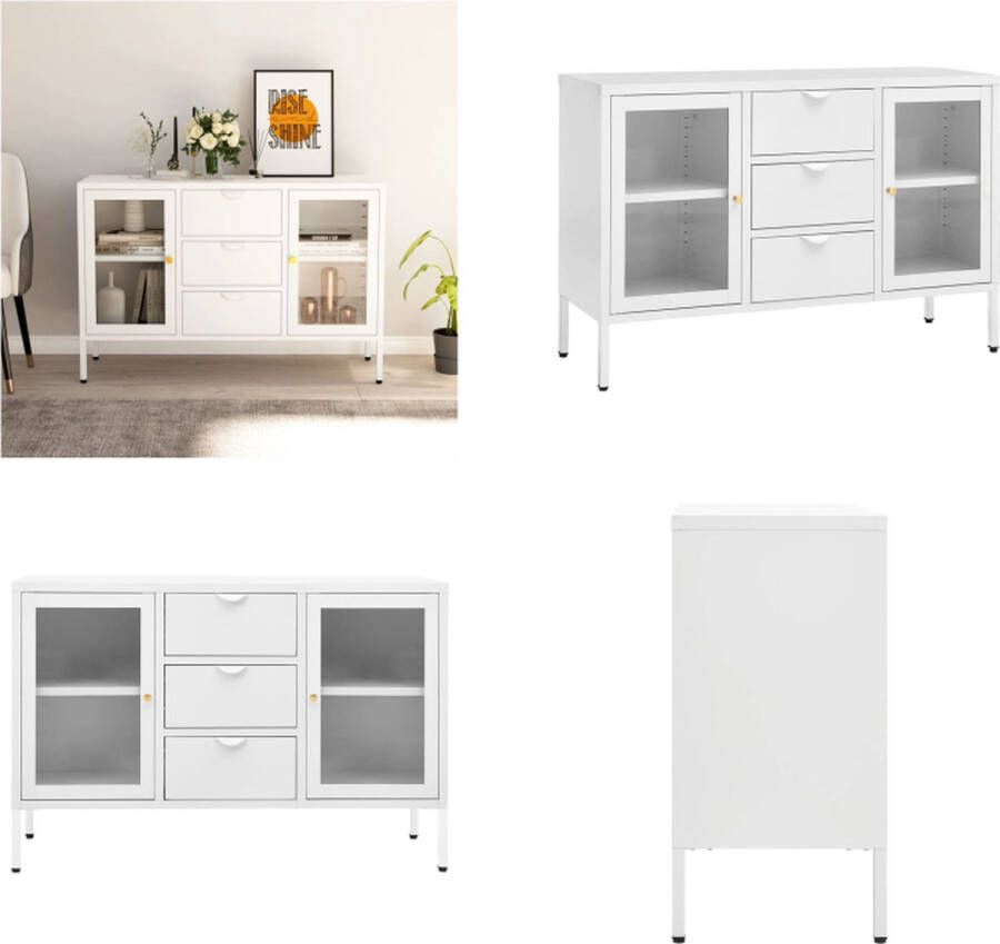 VidaXL Dressoir 105x35x70 cm staal en gehard glas wit Dressoir Dressoirs Kast Kasten