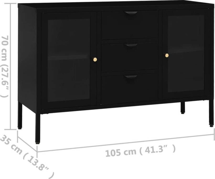 VidaXL -Dressoir-105x35x70-cm-staal-en-gehard-glas-zwart - Foto 2