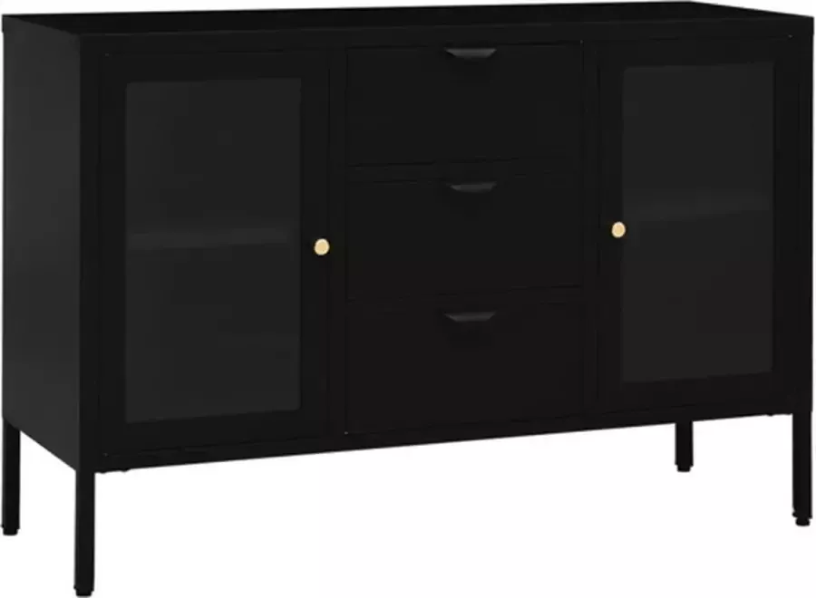 VidaXL -Dressoir-105x35x70-cm-staal-en-gehard-glas-zwart - Foto 4