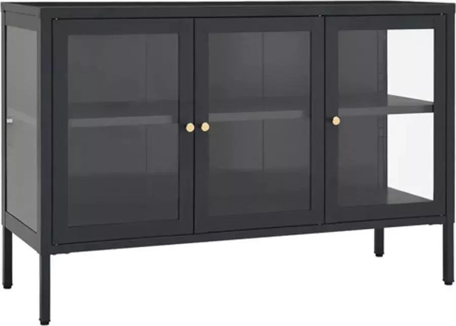 VidaXL -Dressoir-105x35x70-cm-staal-en-glas-antracietkleurig - Foto 2