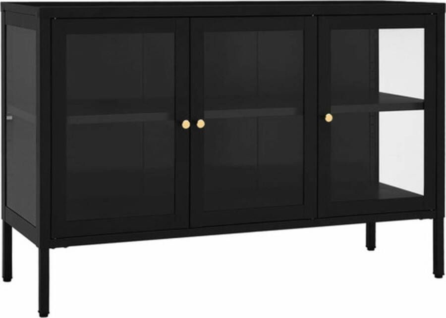 VidaXL Dressoir 105x35x70 cm Staal en Glas Zwart Dressoir Opbergkast Tv-meubel Salontafel Modern Dressoir - Foto 2
