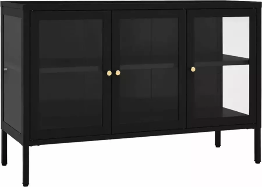 VidaXL -Dressoir-105x35x70-cm-staal-en-glas-zwart - Foto 3