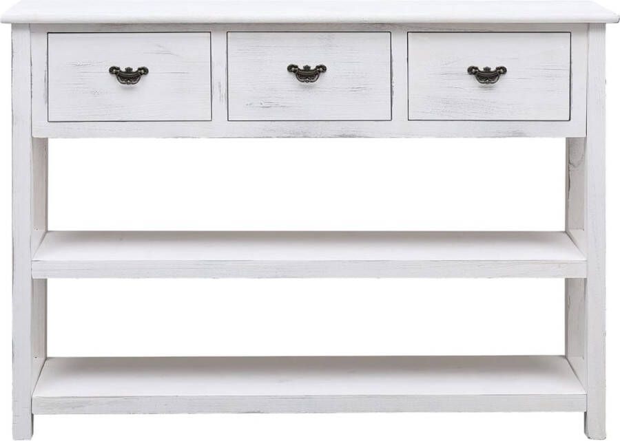 VidaXL -Dressoir-108x30x76-cm-massief-paulowniahout-antiekwit - Foto 2