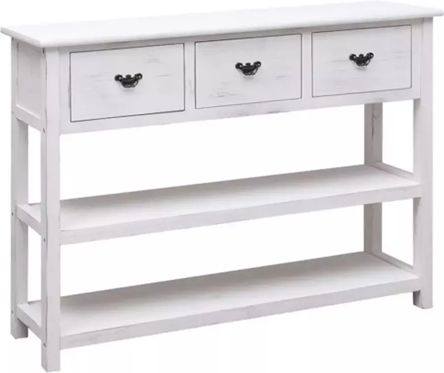 VidaXL -Dressoir-108x30x76-cm-massief-paulowniahout-antiekwit - Foto 3