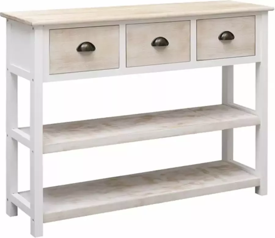 VidaXL -Dressoir-108x30x76-cm-massief-paulowniahout-wit-en-rbuin - Foto 2