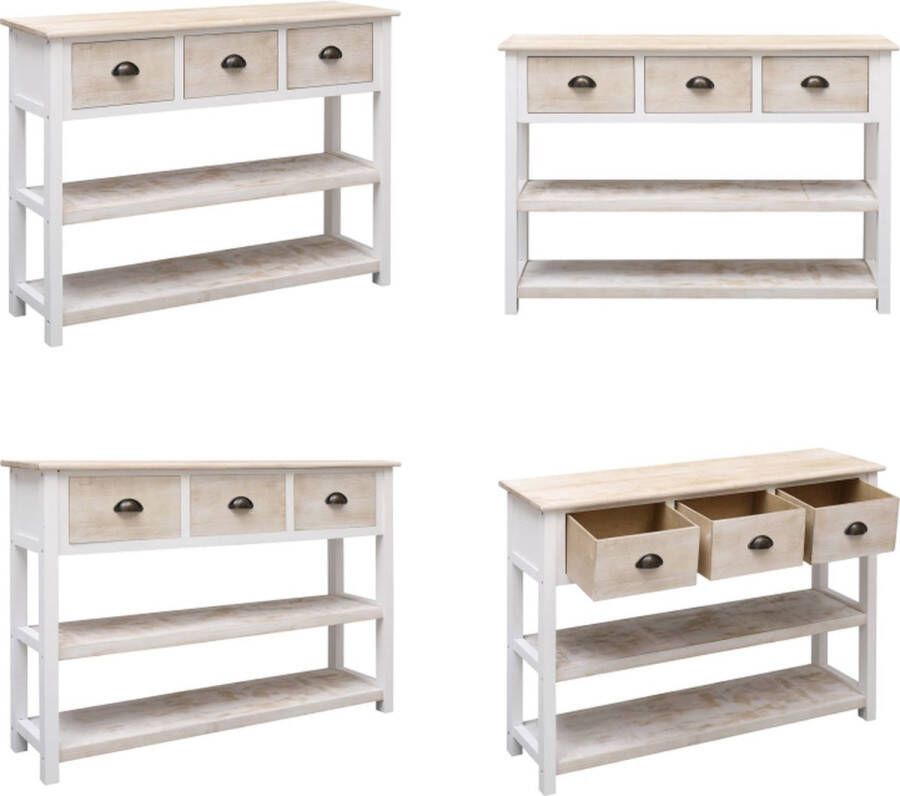 VidaXL Dressoir 108x30x76 cm massief paulowniahout wit en rbuin Dressoir Dressoirs Houten Dressoirs Kast