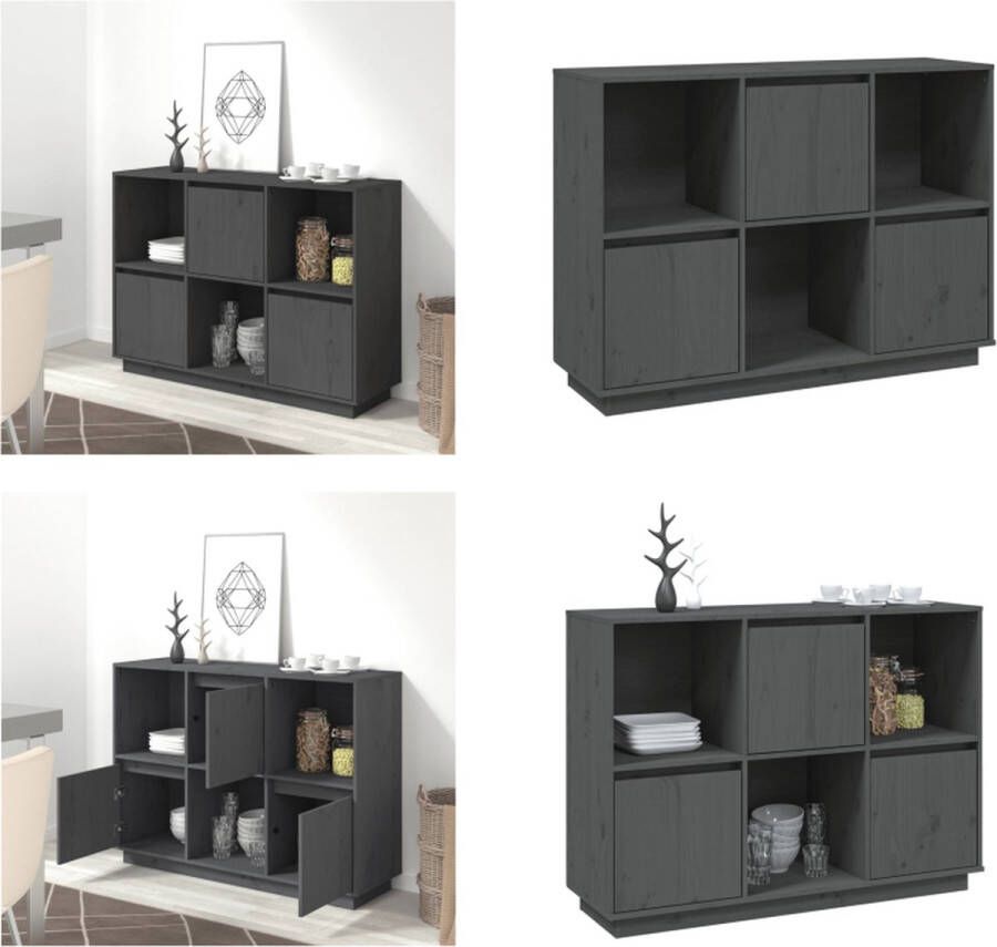 VidaXL Dressoir 110-5x35x80 cm massief grenenhout grijs Dressoir Dressoirs Kast Wandkast