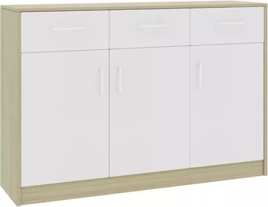 VidaXL -Dressoir-110x30x75-cm-spaanplaat-wit-en-sonoma-eikenkleurig - Foto 2