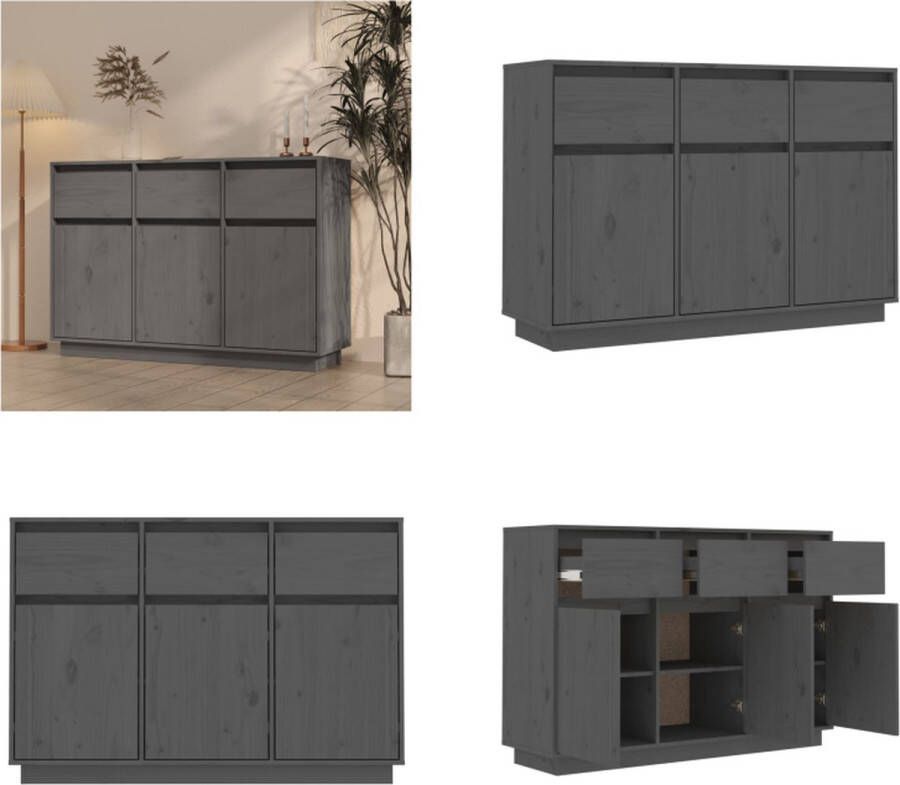 VidaXL Dressoir 110x34x75 cm massief grenenhout grijs Dressoir Dressoirs Opbergkast Kast