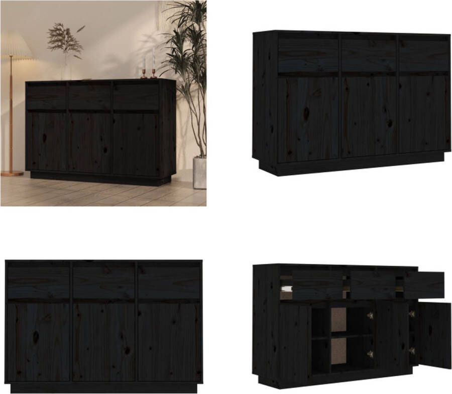 VidaXL Dressoir 110x34x75 cm massief grenenhout zwart Dressoir Dressoirs Opbergkast Kast