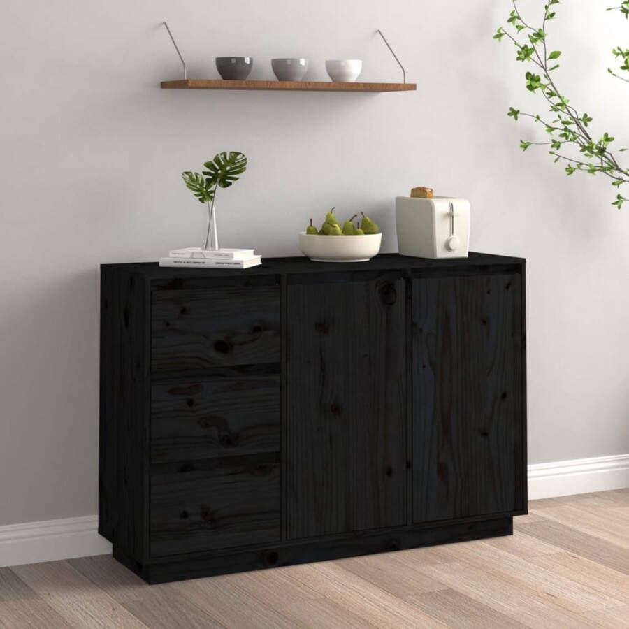 VidaXL -Dressoir-111x34x75-cm-massief-grenenhout-zwart