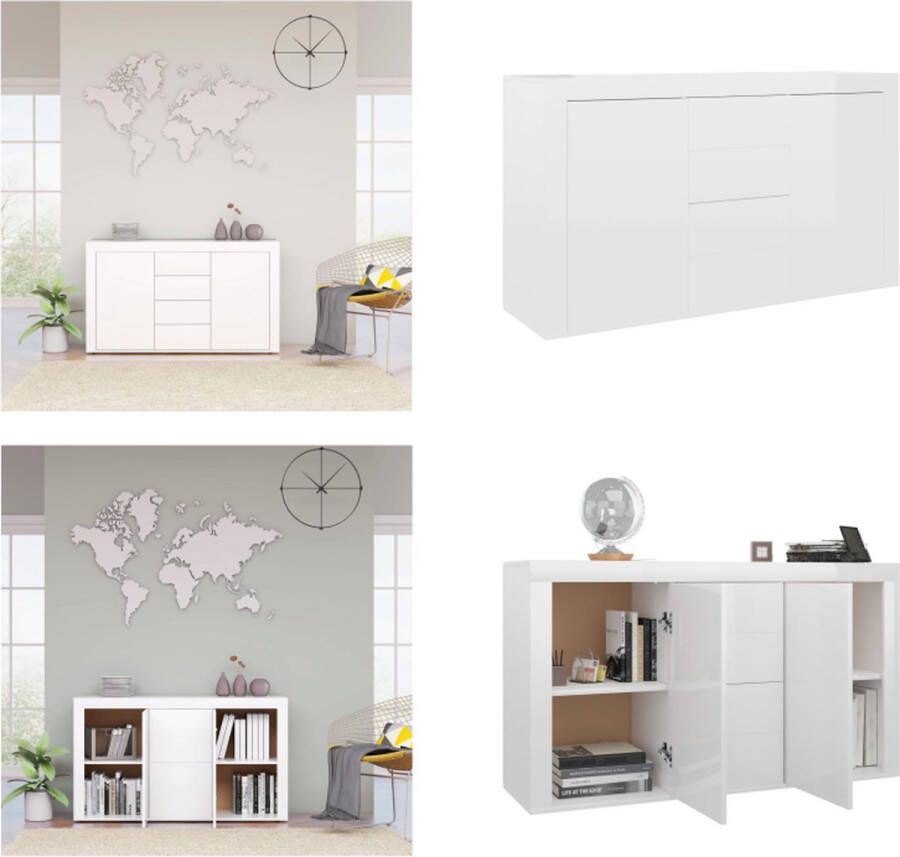 VidaXL Dressoir 120x36x69 cm bewerkt hout hoogglans wit Dressoir Dressoirs Kast Kasten