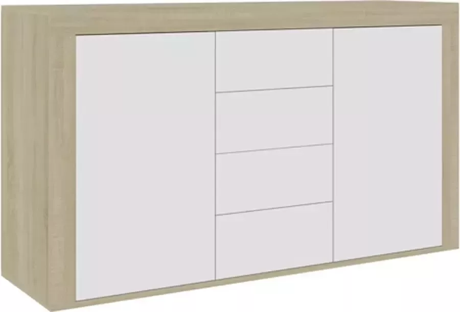 VidaXL -Dressoir-120x36x69-cm-spaanplaat-wit-en-sonoma-eikenkleurig - Foto 2