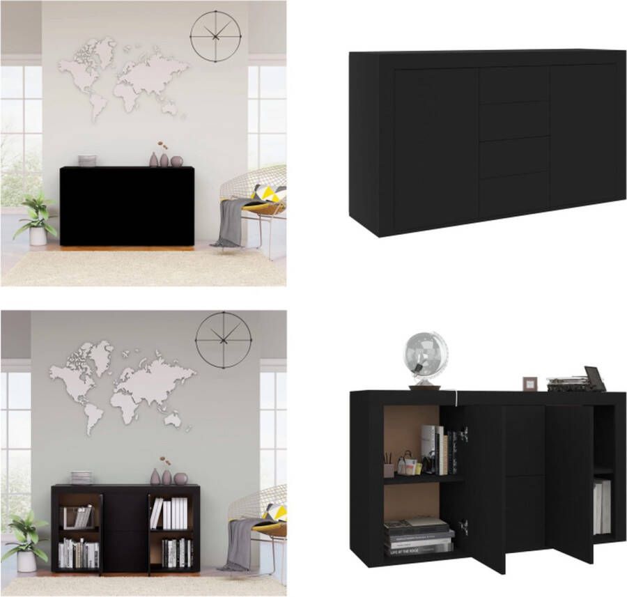 VidaXL Dressoir 120x36x69 cm bewerkt hout zwart Dressoir Dressoirs Kast Kasten - Foto 2