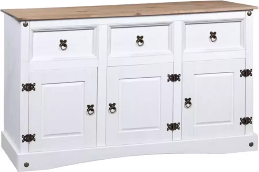 VidaXL -Dressoir-132x43x78-cm-Mexicaans-grenenhout-Corona-stijl-wit - Foto 3
