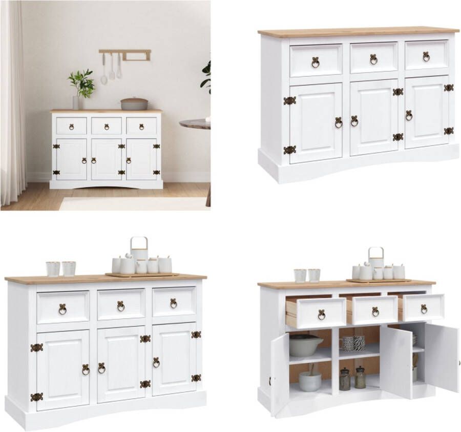 VidaXL Dressoir 132x43x78 cm Mexicaans grenenhout Corona-stijl wit Dressoir Dressoirs Zijkast Zijkasten