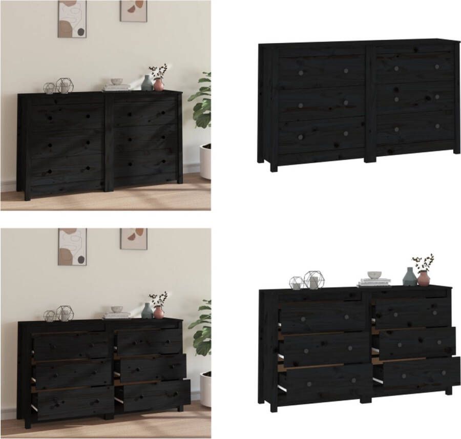 VidaXL Dressoir 140x35x80 cm massief grenenhout zwart Dressoir Dressoirs Kast Wandkast