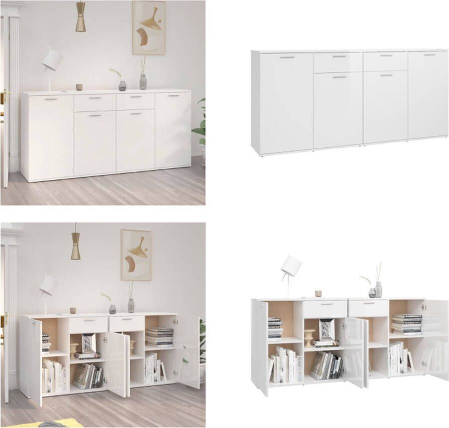 VidaXL Dressoir 160x36x75 cm bewerkt hout hoogglans wit Dressoir Dressoirs Zijkast Zijkasten - Foto 2