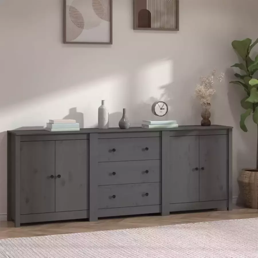 VidaXL Dressoir 210x35x80 cm massief grenenhout grijs