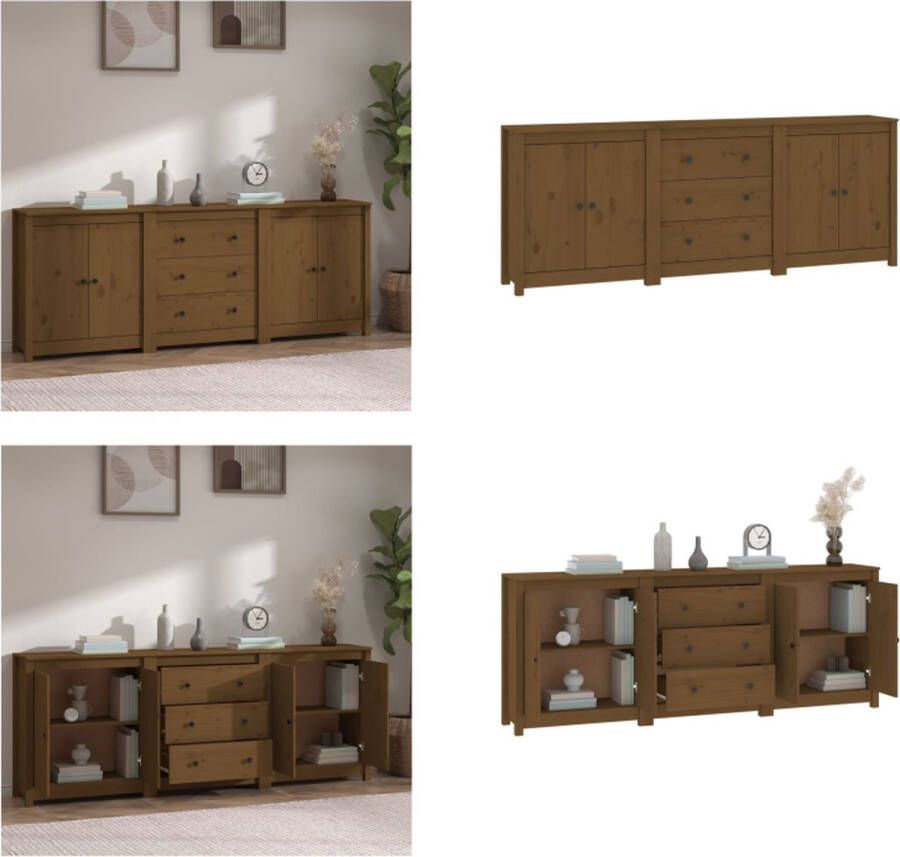 VidaXL Dressoir 210x35x80 cm massief grenenhout honingbruin Dressoir Dressoirs Kast Wandkast
