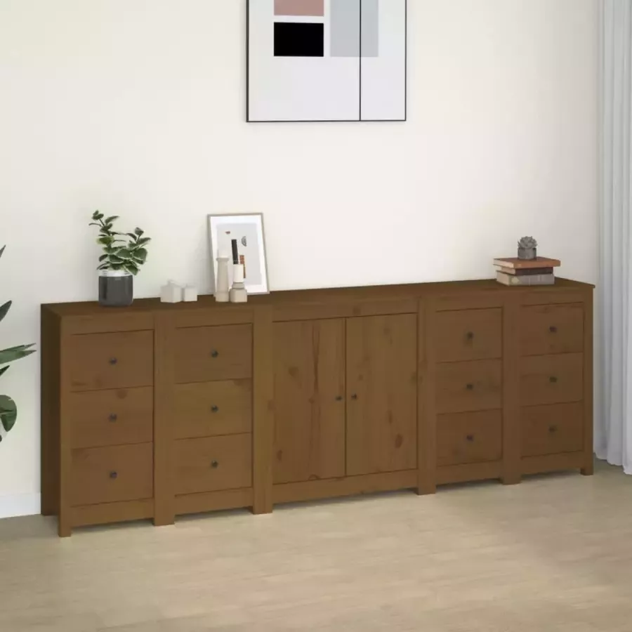 VidaXL -Dressoir-230x35x80-cm-massief-grenenhout-honingbruin