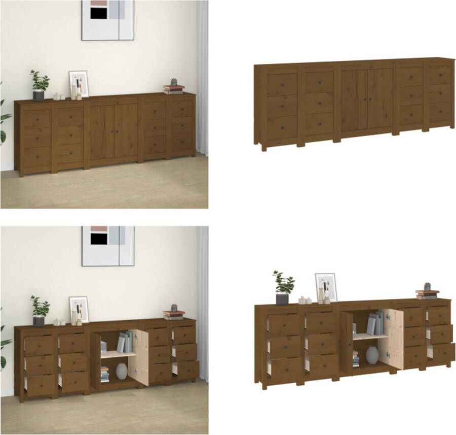 VidaXL Dressoir 230x35x80 cm massief grenenhout honingbruin Dressoir Dressoirs Kast Wandkast