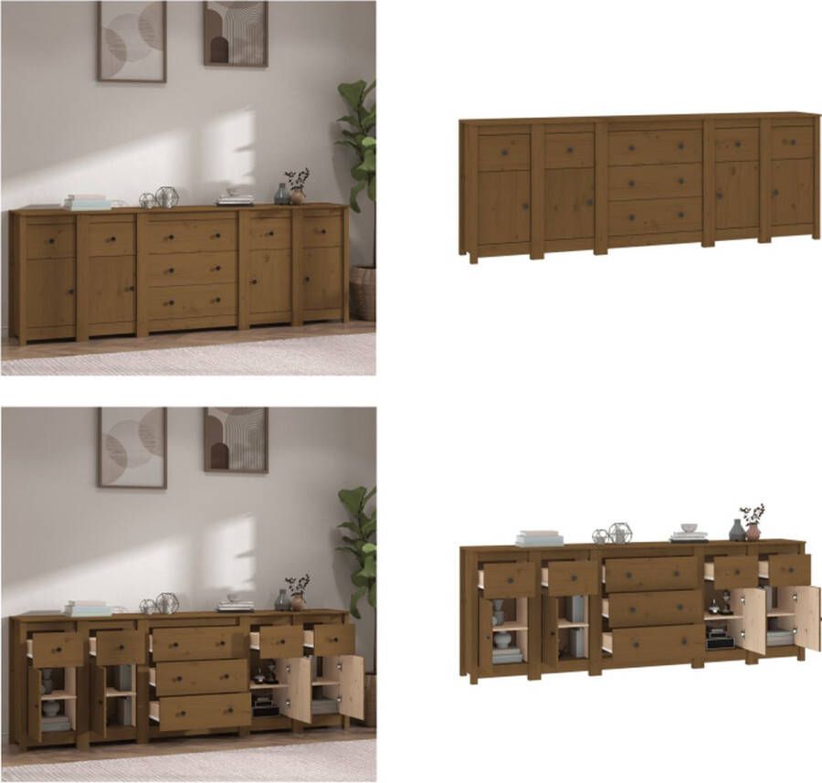 VidaXL Dressoir 230x35x80 cm massief grenenhout honingbruin Dressoir Dressoirs Kast Wandkast