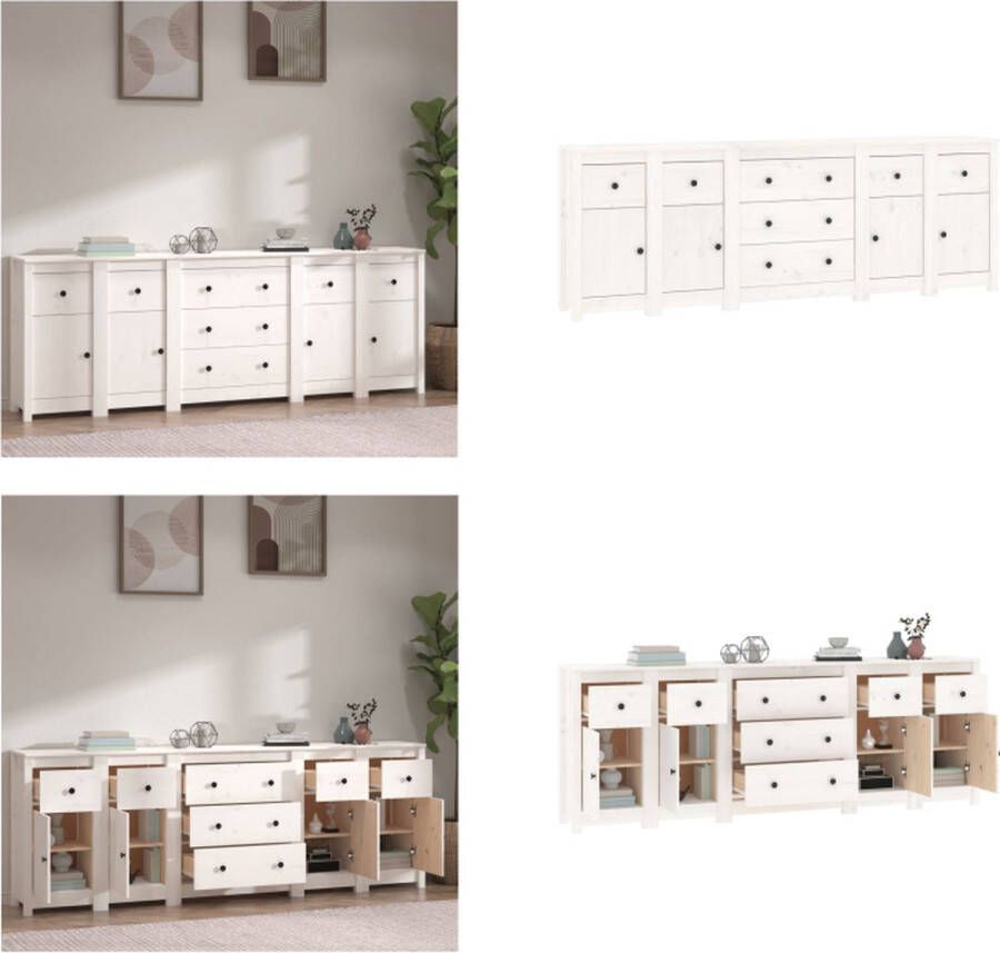 VidaXL Dressoir 230x35x80 cm massief grenenhout wit Dressoir Dressoirs Kast Wandkast - Foto 3