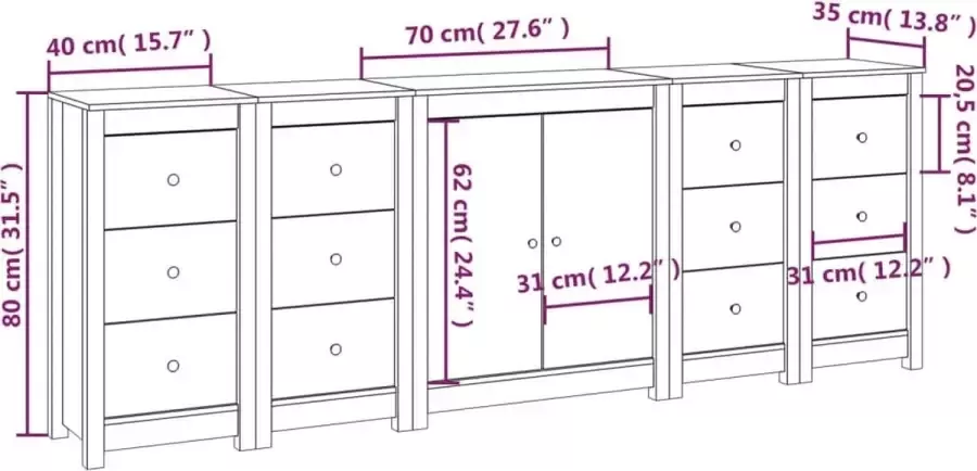 VidaXL -Dressoir-230x35x80-cm-massief-grenenhout-zwart - Foto 4