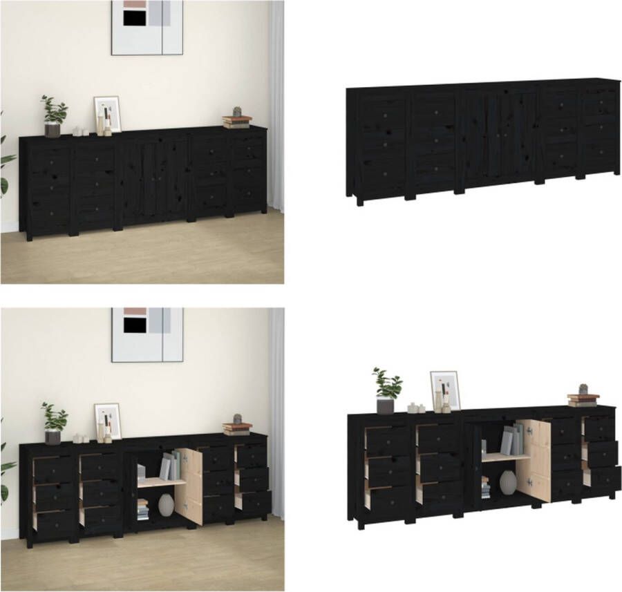 VidaXL Dressoir 230x35x80 cm massief grenenhout zwart Dressoir Dressoirs Kast Wandkast - Foto 3