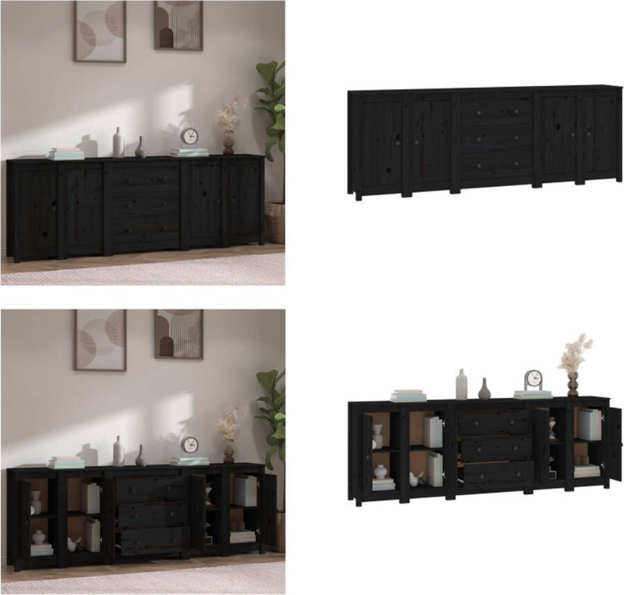 VidaXL Dressoir 230x35x80 cm massief grenenhout zwart Dressoir Dressoirs Kast Wandkast