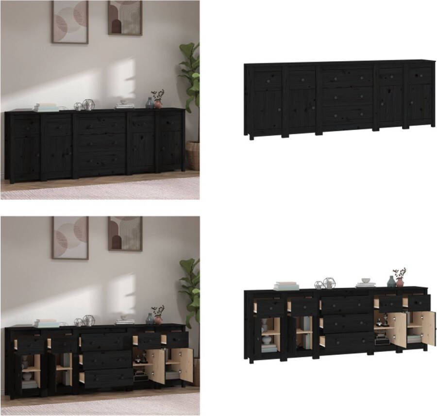 VidaXL Dressoir 230x35x80 cm massief grenenhout zwart Dressoir Dressoirs Kast Wandkast - Foto 2